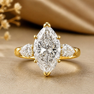 Certified Marquise Cut 14K Yellow Gold Plated Moissanite Engagement 3 Ct Ring