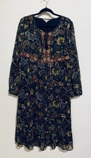 Frye and Co Dress Womens XXL Black Floral Maxi Tassel Tie Neck Boho Peasant