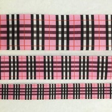Preppy pink black red plaid Grosgrain ribbon BTY 5/8" 1 1.5"