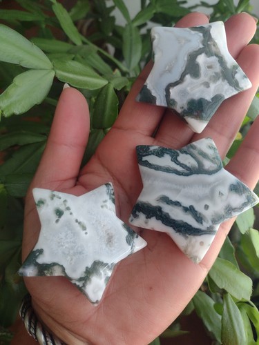 Lot Of 3 Moss Agate Crystal Stars Specimen crystal stone