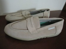 New FreeStep By Grosby Womens Leather Beige Flat Slip-On Deck Shoes Loafers UK 6