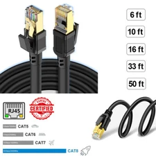 6FT-50FT Cat 8 Ethernet RJ45 Cable 40Gbps Patch LAN Network Gold Plated Lot