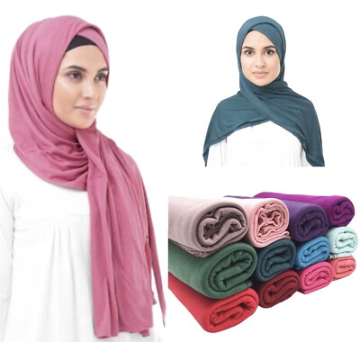 Hochwertiger Jersey Schal Tuch Halstuch Hijab dehnbar Lycra groß lang Maxi uni UK