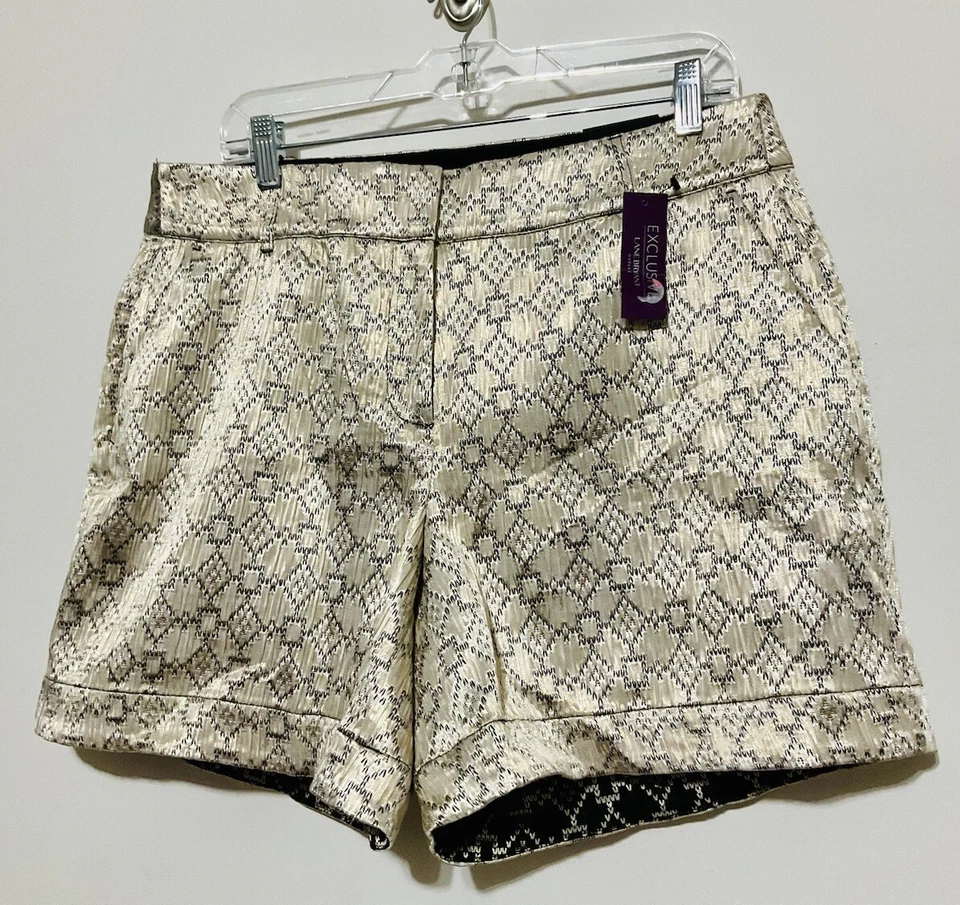 Pantalones Cortos de Noche Exclusivos Lane Bryant 16 Dorado Negro Blanco Azteca 2 Bolsillos Foto 2 de 4