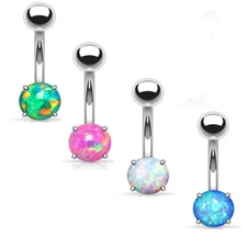 1- Non Dangle Opal Prong Set 316L Surgical Steel Belly Button Navel Ring B504