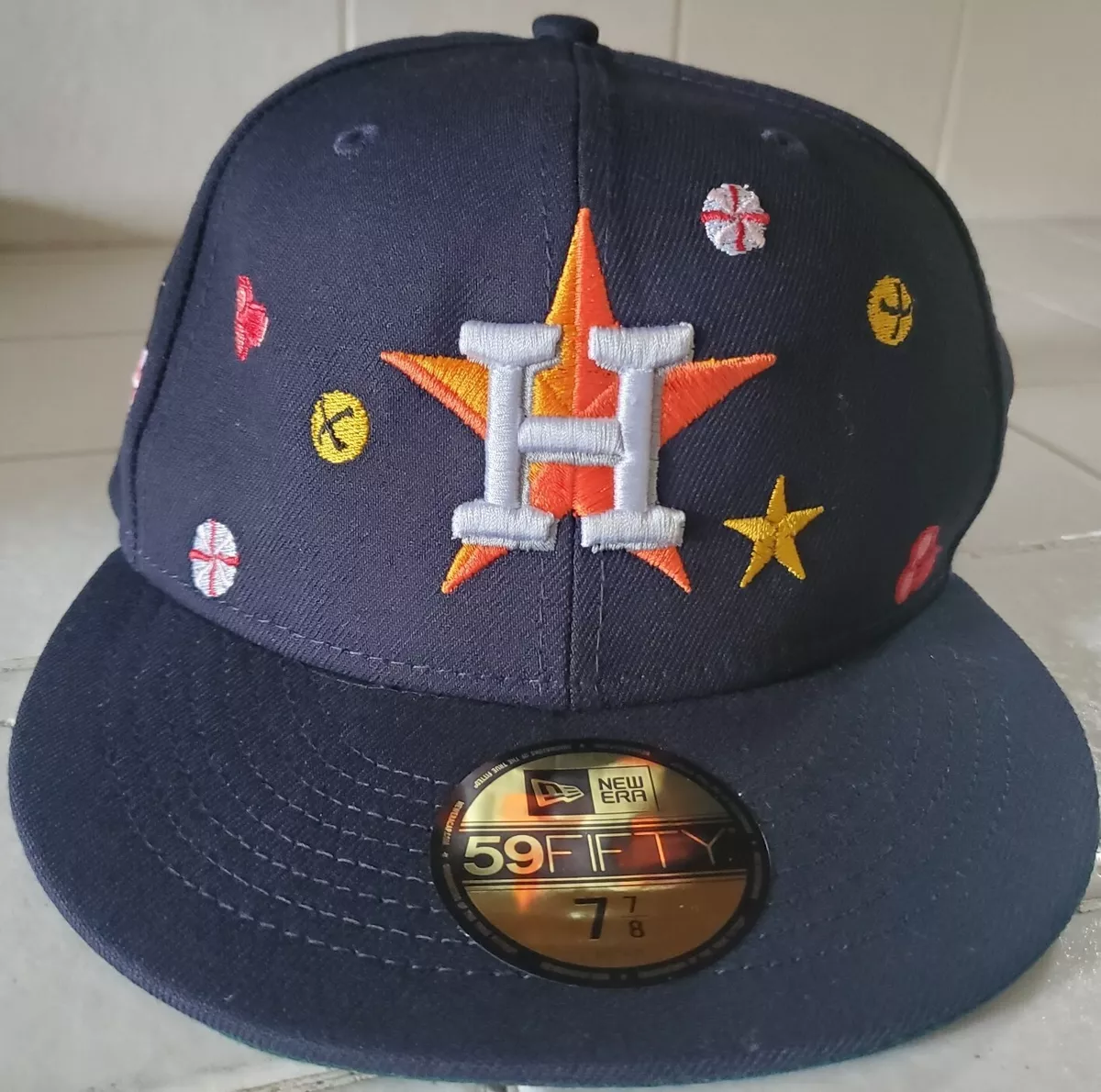 New Era 59FIFTY Houston Astros Road Authentic Collection on Field Fitted Hat Navy Orange