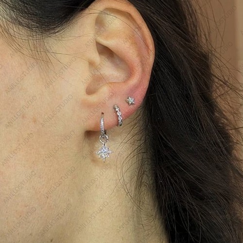14k Gold Earring Charms, Huggies Charms, Solid Gold, Natural Stones, Initial, - Picture 2 of 20