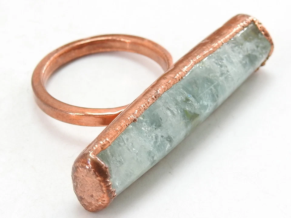 Anillo de cobre electrochapado cabujón liso aguamarina natural/CAB-7 Foto 4 de 4