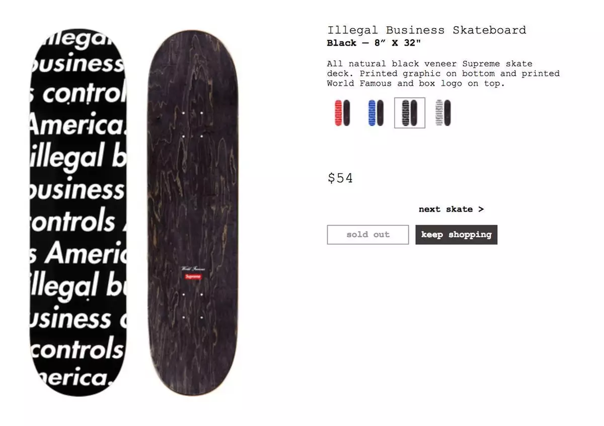 DS Supreme Illegal Business Controls America IBCA Black Skateboard Deck