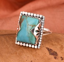 925 Sterling Silver Kingman Turquoise Beguette Engagement Ring Gemstone Jewelry