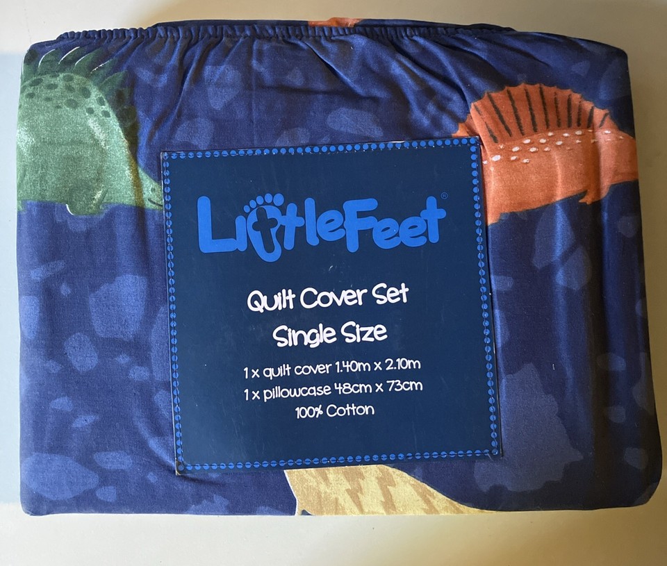 Little Feet Quilt Cover+Pillowcase Set Single Size Cotton Blue