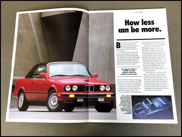 1988 BMW 325i Convertible 3-Series 20-page Original Car Sales Brochure Catalog Foto 3 de 4