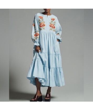 Anthropologie Samant Chauhan Tiered Embroidered Dress small boho  cottagecore | eBay