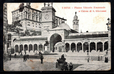 Udine 1919 Postkarte 100% Piazza Vittorio Emanuele, animiert, mit 2 Briefmarken