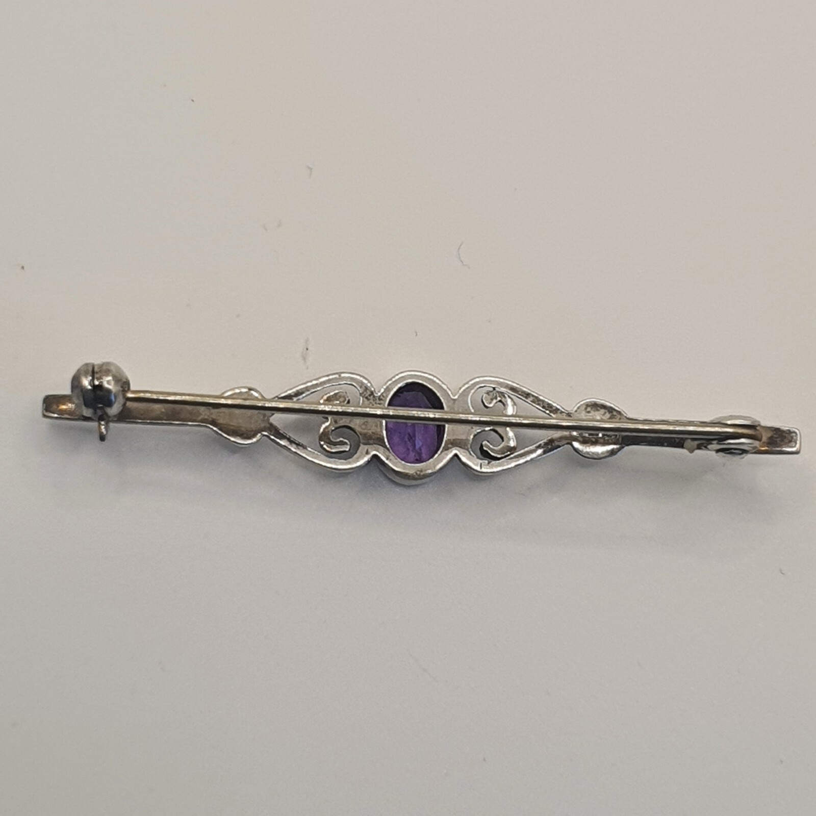 Photo 5 of Sterling Silver Amethyst Brooch 54mm 3gram, Br22