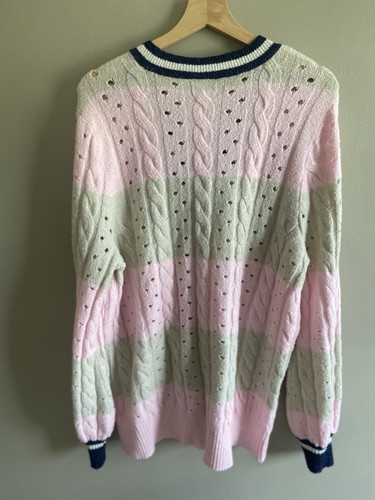 Torrid Sweater Women’s Size 2 Pink Green Striped Vegan Pullover V Neck - Picture 5 of 10