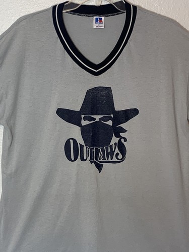 VTG Russell Athletic Outlaw Graphic Baseball Tee Sz L Single Stitch Made In USA - Picture 2 of 9
