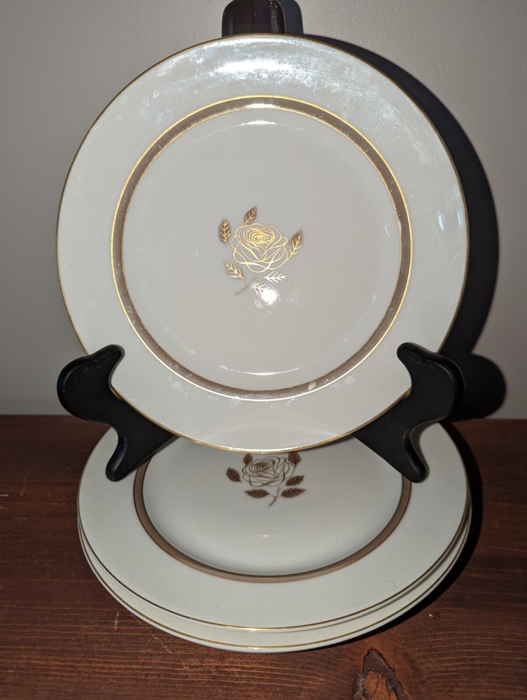3 Rosenthal China Rosenthal Rose 7 7/8 Inch Salad Plates Gold Rose