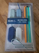 GIR: 10 ULTIMATE STRAWS PLATNUM GRADE SILICONE 4 TRAVEL CASE 5 CLEANING SQUEEGEE