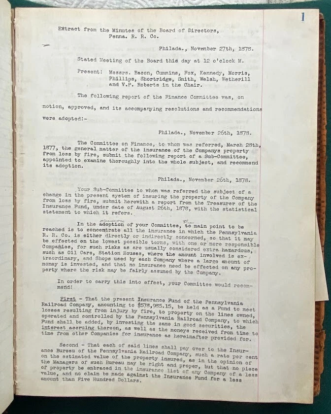 PENNSYLVANIA RAILROAD CO typescript minutes extracts 1878 -1902, leather journal - Image 3 of 4