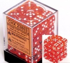 Chessex Dice d6 Sets Orange w/ White Translucent 36 12mm Six Sided Die CHX 23803