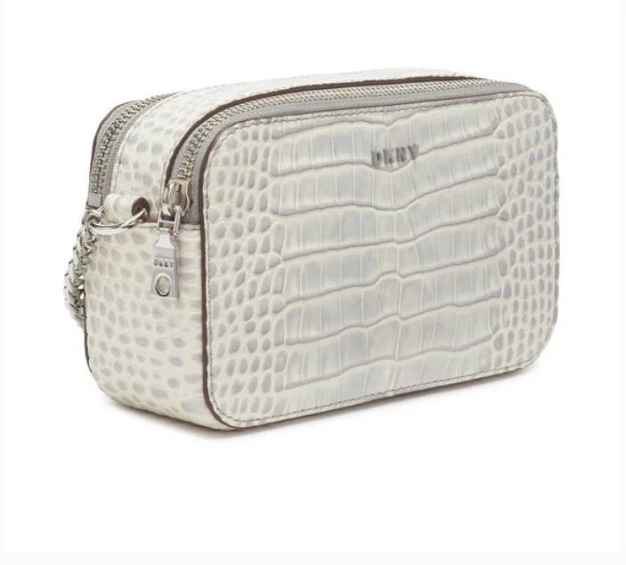 DKNY Bryant leather chain strap small camera crossbody bag GRAY