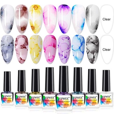 Blooming Nail Polish Watercolor Ink Marble Nail Art Blossom Effect Manicure for