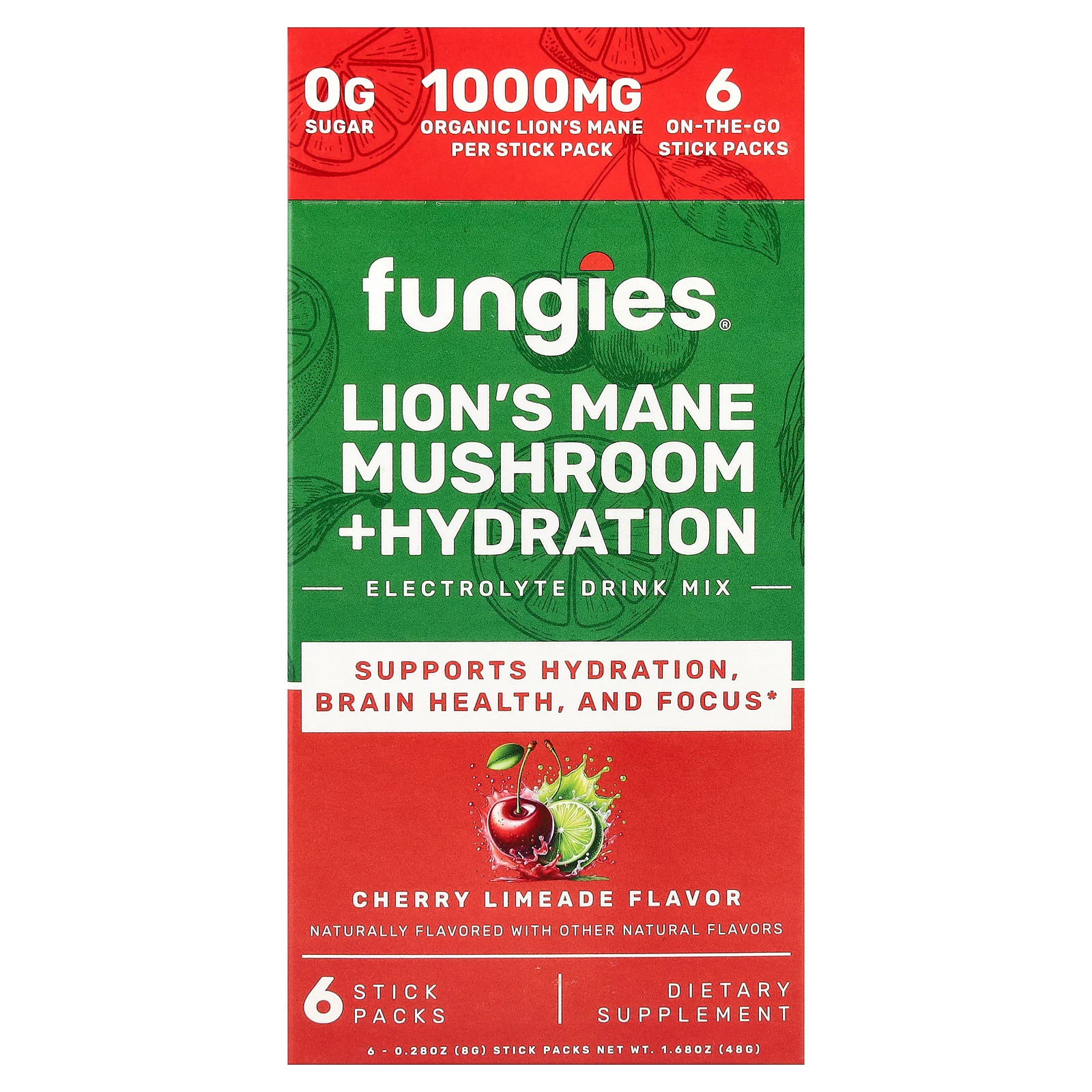 Lions Mane Mushroom Hydration Electrolyte Drink Mix Cherry Limeade 6 Stick 2890₽