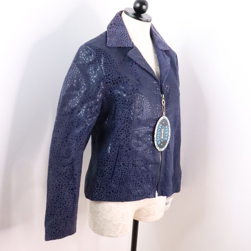 Chaqueta de cuero Steve Madden para mujer L azul estampado animal años 90 Y2K nueva con etiquetas - Imagen 2 de 14