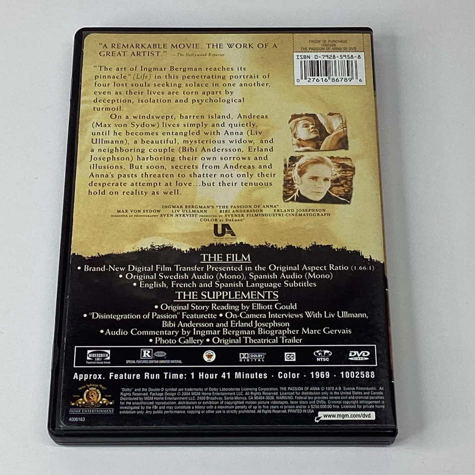 The Passion of Anna DVD 1969 Special Edition Max von Sydow Liv Ullmann - Image 2 of 3