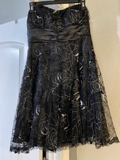 Aggie Black Silver Floral Lace Strapless Fit & Flare Dress L