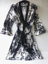 Studio Donatella SM Wrap Robe Black White Print Lace Trim