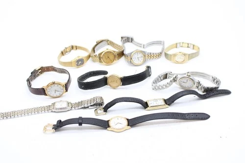 A x10 Vintage Ladies Seiko Gold Tone Quartz Wristwatches Not Tested