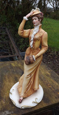 1980s Italian CapoDiMonte figure of elegant lady holding unto her hat Signed