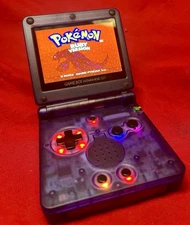 Clear Purple Nintendo GBA SP - IPS Screen - W/ Charger & New Battery