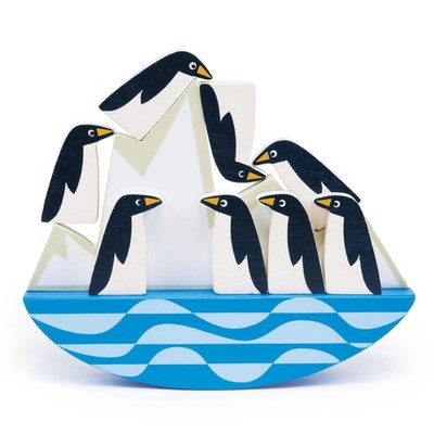 Wooden Balancing Toy with 8 Penguins on Rocking Iceberg, 7.68-inch Length, Im...