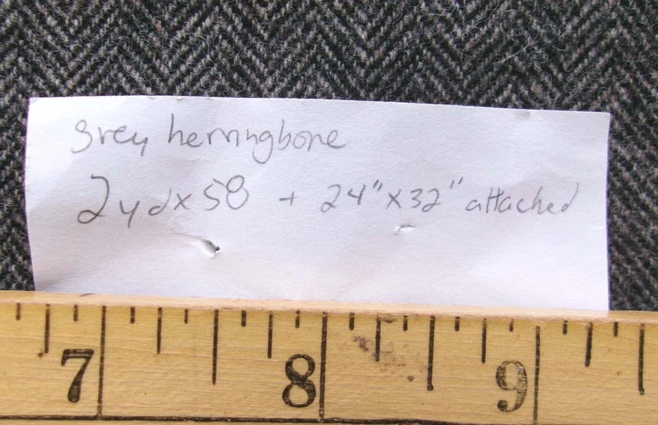 2+yd Vintage 100% WOOL TWEED Woven Herringbone FABRIC Suiting Grey Black - Image 4 of 4