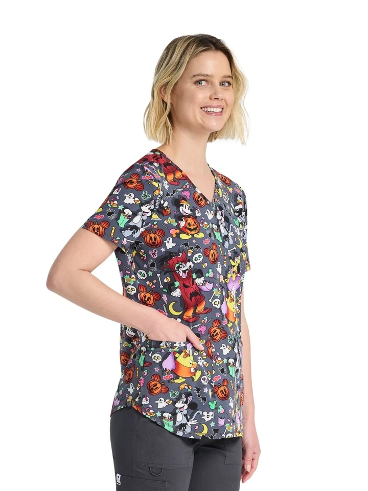 Scrubstar Women’s Candy Fun V-Neck Scrub Top Mickey Halloween Size 2X - Image 2 of 4