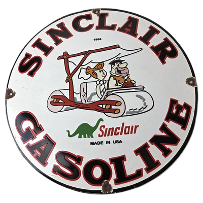 #ad Vintage Sinclair Gasoline Sign Porcelain Flintstones Gas Pump Station Ad Sign $141.47