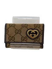 GUCCI 6-ring Heart Key Case, Canvas, BEG All-over Pattern, Women's, 257217