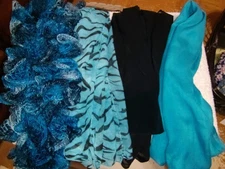 4 Stylish Women's Scarves- Blues and Greens long & infinity some black- textured
