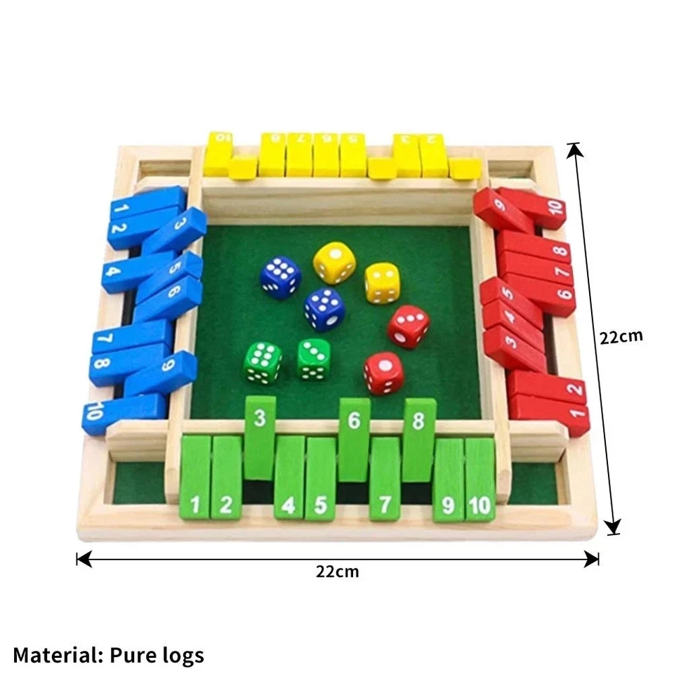 Shut the Box Dice Game Wooden Board Math Number Game Family for 1-4 Players - Image 3 of 4