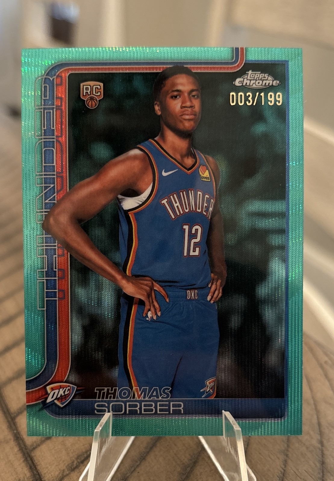2025-26 Topps Chrome Thomas Sorber Aqua Wave Refractor /199 Thunder Rookie