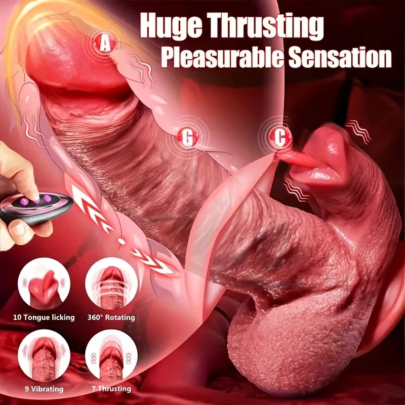 Waterproof Licking Vibrator Heating Thrusting Rotating Dildo Sex Toy For Women
