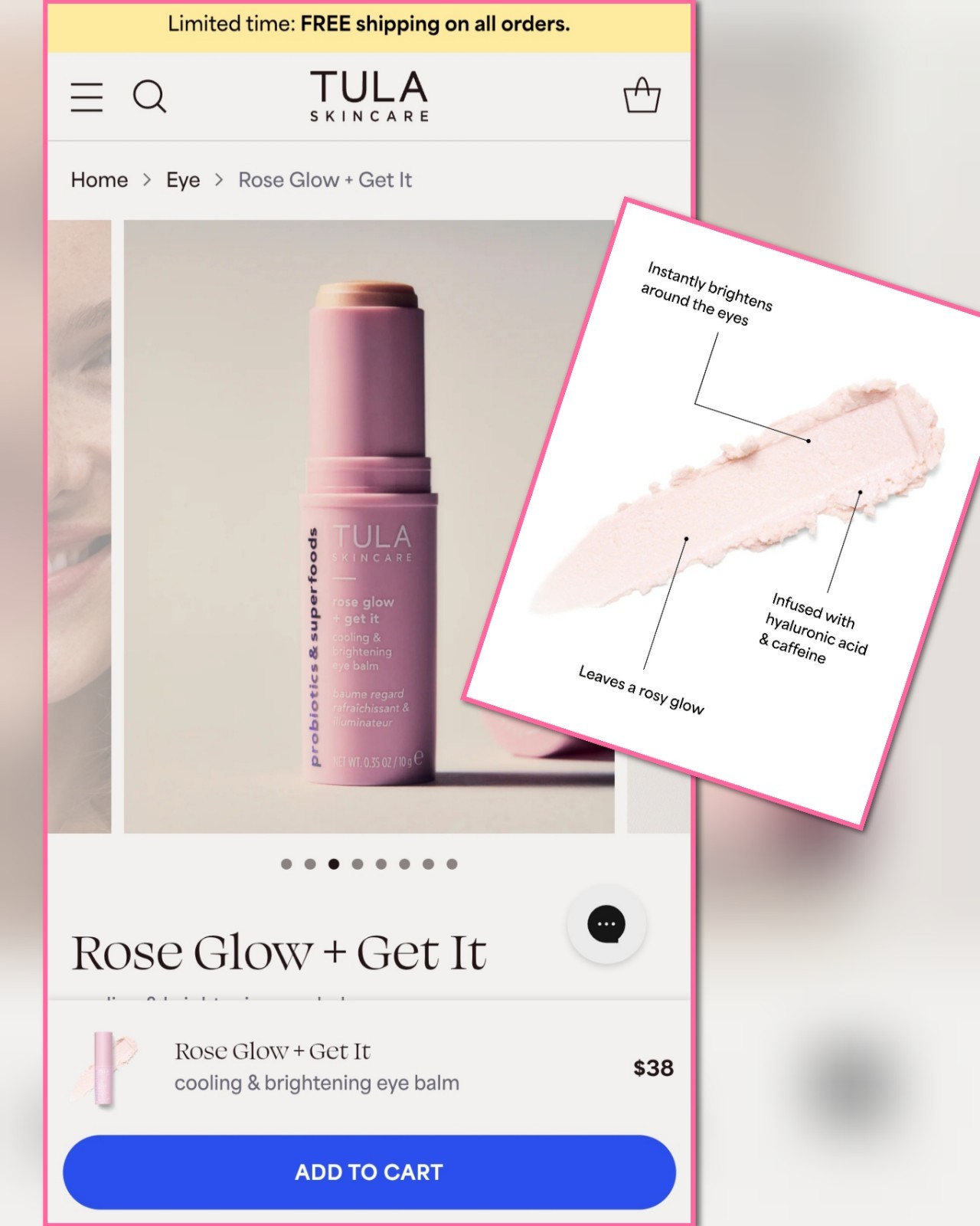 TULA Cooling Brightening Rose Glow Eye Balm 10g