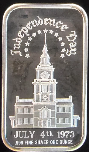 1973 Independence Day Madison Mint Blank Rever Bullion-0.999 Silver 1 Oz Art Bar