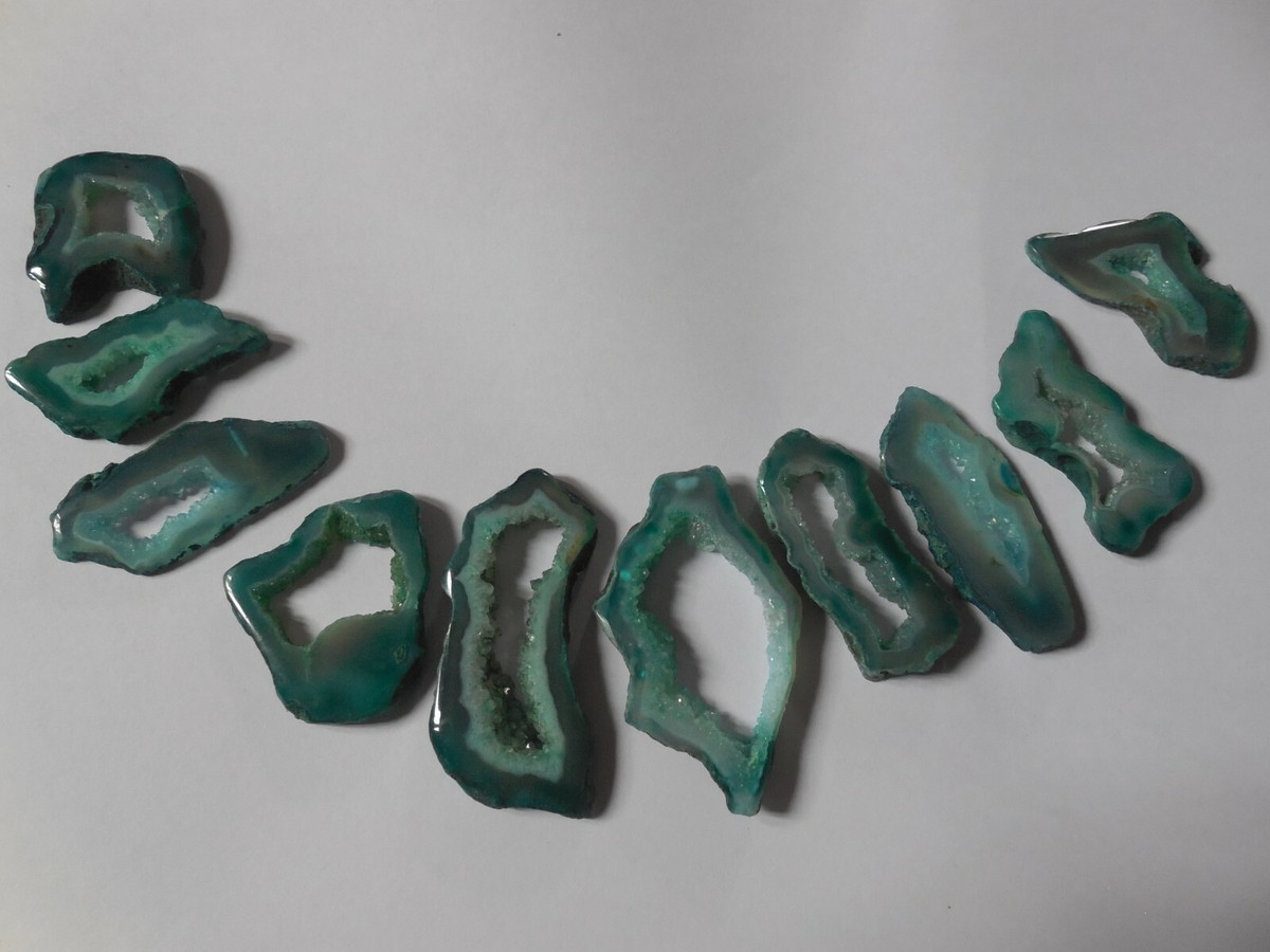 Druzy Natural Slice Beads Agate 10 Pcs Lot Solar Quartz Geode Raw Greenish  Beads