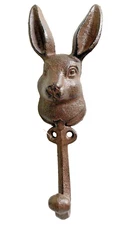 Rabbit Wall Hook Cast Iron Key Hanger Cap Towel Brown 7.5" H Bunny Wall Decor