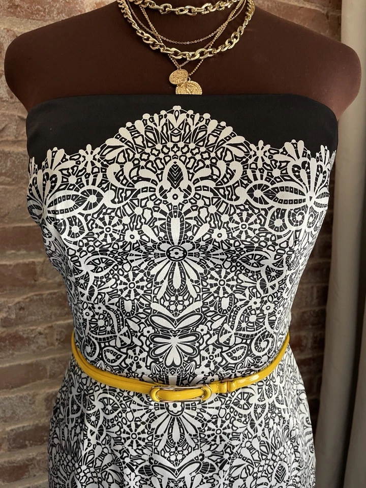 White House Black Market Floral Strapless Satin Sheath Dress Cocktail Party Sz 8 - Image 2 of 4