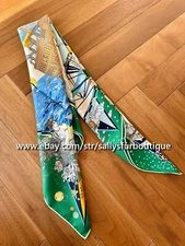 Sally's Boutique 18 Momme Twill Silk Wrap Scarf Building Boat Print Shawl 35"